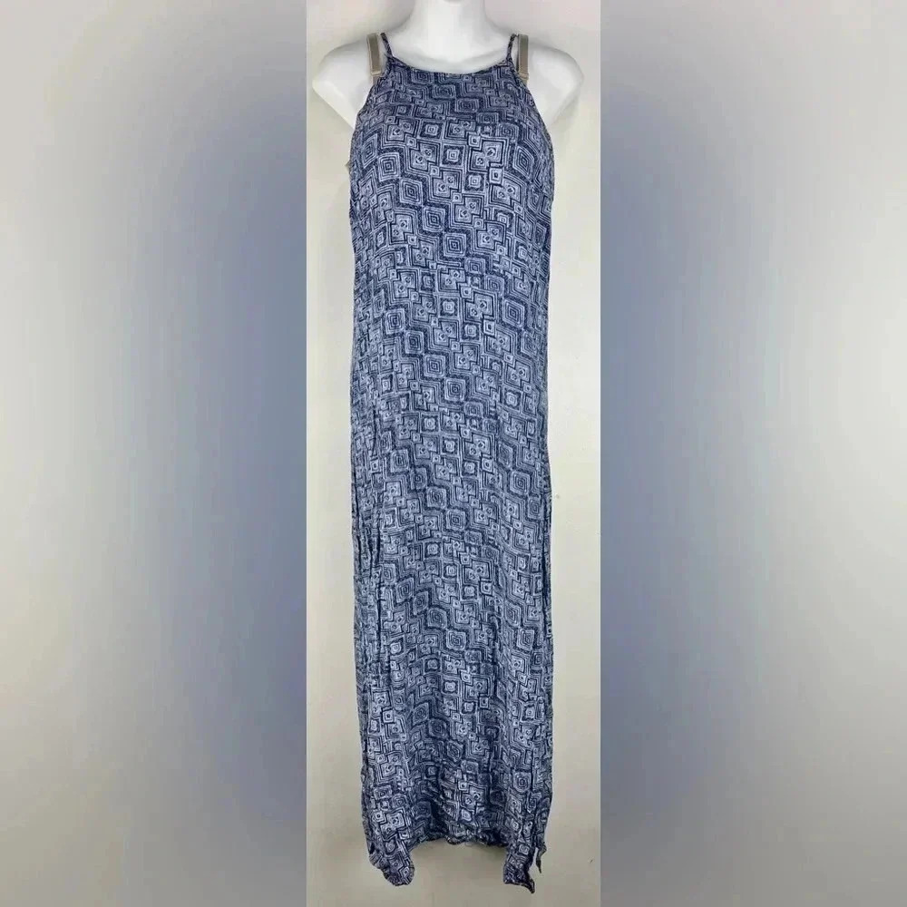 Faded Glory Dress Blue White Halter Maxi Shift Slip